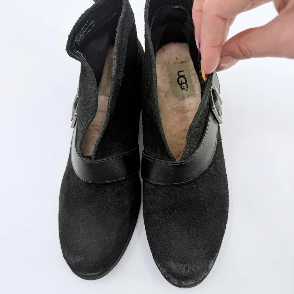 UGG Wright Belted Black Suede Ankle Booties 1014184
